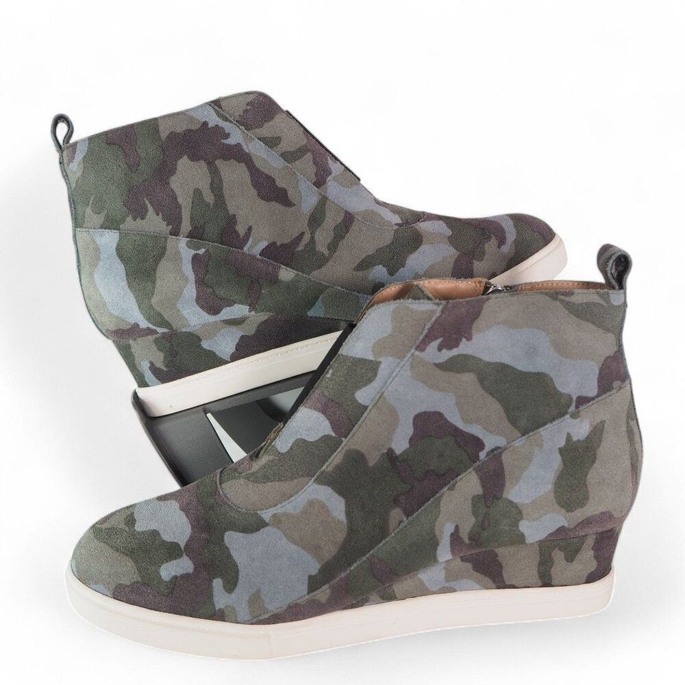 LINEA Paolo Anna‎ Camo Split Suede Side Zip Wedge Fashion Sneakers Women's 11